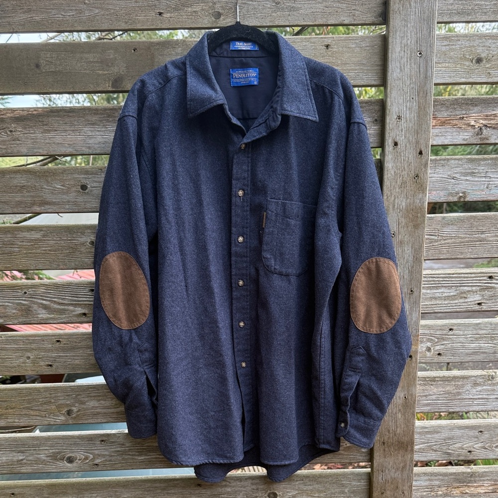 Pendleton Dark Blue Shirt with Brown Elbow Patches